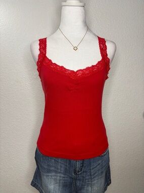 Red Lace Trim Tank Top